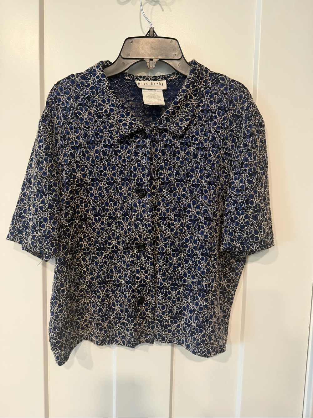 Miss Dorby Vintage Navy Floral Lace-Print Button Down Shirt Women’s Size 10